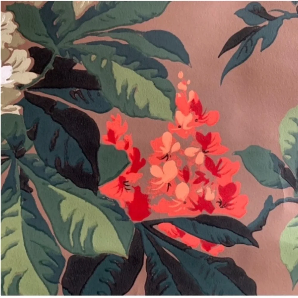 Vintage 30s Botanical Horse Chestnut Floral Wallpaper Made in England